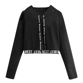 Maglione Dame Brev Lange Ærmer Splejse Pullover Hætte Sweatshirt Korte Toppe Bluse Damer Sweatershirt Sudadera Mujer 2021