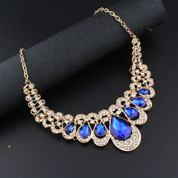 Jiayijiaduo Bryllup smykker sæt Navy blå krystal halskæde, øreringe for den charme af kvinder, smykker, Guld farve gave shpping 1462