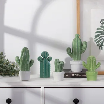 Simulering Kaktus Keramisk Figur Bruser Indretning til Hjemmet Stue Tilbehør Nordisk Kunst Plante Skulptur Kabinet Håndværk Harpiks