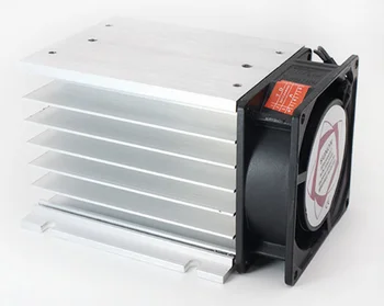 Kina H-110 110*100*80 mm 60A tre fase solid state relæ, SSR aluminium køleprofil radiator med 220VAC fan og beskyttende cover