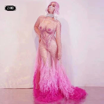 Kjoler 2020 Lange Ærmer Havfrue Kvinder sexet pink Gala Sequin Prom Party kjole Kjole drag queen fødselsdag ydeevne kostume fase
