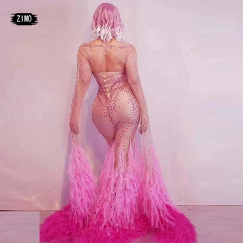 Kjoler 2020 Lange Ærmer Havfrue Kvinder sexet pink Gala Sequin Prom Party kjole Kjole drag queen fødselsdag ydeevne kostume fase