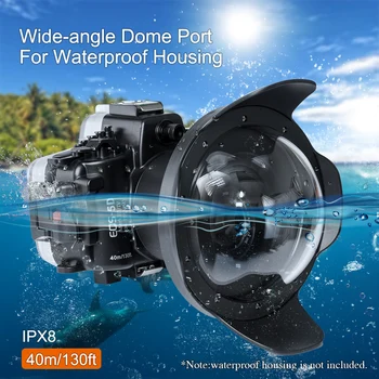 Kamera fiskeøje vidvinkel linse Dome Port Undersøiske vandtæt Dykning Boliger Sag bag cover