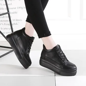 Tyk Bund Hvid Sko Kvinde 7cm Skjult Hæl Sko koreansk Mode Nye Womens Læder Sneakers Platform Kilehæls Sko til Kvinder