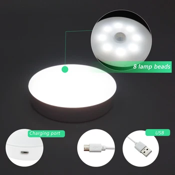 8LEDs USB-Motion Sensor Lys Auto On/Off Trådløse LED Nat Lys Skab Trappe Korridorer, Badeværelse, Køkken Hvid Nat Lys