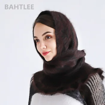BAHTLEE Vinter Muslimske Kvinder Girl Angora Kanin Turban, Hijab Poncho Trekantet Sjal Strikket Tørklæde Ægte Pels Wrap Kappe Kappe