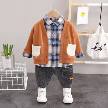 Børn Boy Tøj Plaid i Baby, der Passer Sweater Cardigan +T-shirt + Jeans 3stk børn Børn Baby Tøj til Nyfødte Drenge Sportstøj