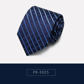Høj Kvalitet 2020 Design Nye Mode Blå Plaid Navy Blå Mønster 8cm Slips til Mænd Slips Business Formelle Dragt med gaveæske