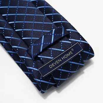 Høj Kvalitet 2020 Design Nye Mode Blå Plaid Navy Blå Mønster 8cm Slips til Mænd Slips Business Formelle Dragt med gaveæske