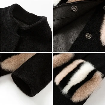 Pudi kvinder vinteren Ægte uld pels jakke over størrelsen parka dame mode naturlige fox fur lomme jakker outwear H68290