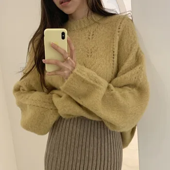 Løs Plus Size Solid O-Neck Alle Match Fuld Sweater Kvinder