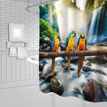 Farverige Fugle Papegøje badeforhæng 3d Printet Badekar Gardiner Vandtæt Badeværelse Vaskbar Klud Badning Gardiner Med Kroge