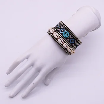 Læder Armbånd Retro Mønster Naturlige Shell Armbånd til kvinder Boheme Geometriske Fred Ring Magnetiske Armbånd & Øreringe
