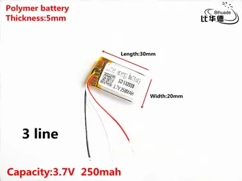 10stk/parti 3 linje Gode Qulity 3,7 V,v 250mah,502030 Polymer lithium-ion / Li-ion batteri til TOY,POWER BANK,GPS,mp3,mp4 14911