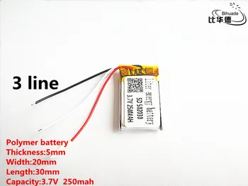 10stk/parti 3 linje Gode Qulity 3,7 V,v 250mah,502030 Polymer lithium-ion / Li-ion batteri til TOY,POWER BANK,GPS,mp3,mp4