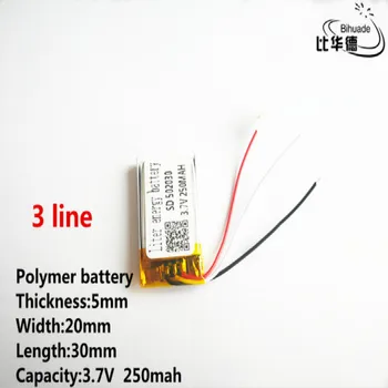 10stk/parti 3 linje Gode Qulity 3,7 V,v 250mah,502030 Polymer lithium-ion / Li-ion batteri til TOY,POWER BANK,GPS,mp3,mp4