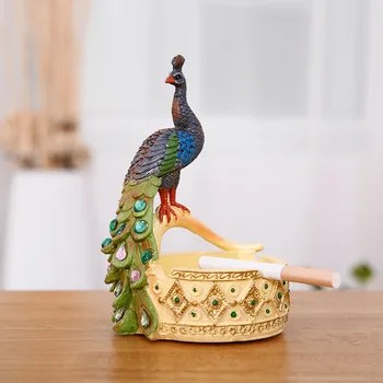 [NOVEMBER]Harpiks Håndværk Peacock Statuer Til Dekoration, Farverige Påfugle Statue Askebæger Kreativ boligindretning Dyr Askebæger