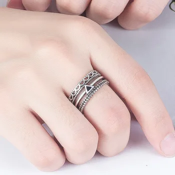Vintage Store Gotiske Stabelbare Chunky Thai 925 Sterling Sølv Finger Justerbar Ring Til Kvinder, Mænd Unisex Indgraveret Bane Smykker