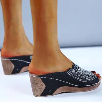 Sandaler Kvinder Bling Bling Stranden Sko Rhinestone Platform Casual Fashion Sandaler til Kvinder Sko Comfy sandalia der Mujer Plus Størrelse