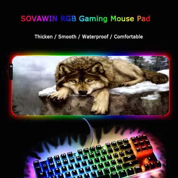 XGZ Wolf RGB Gaming Stort Dyr musemåtte Gamer Led Computer Musemåtte Stor musemåtte med Baggrundslys Tæppe til Tastatur Skrivebord Mat