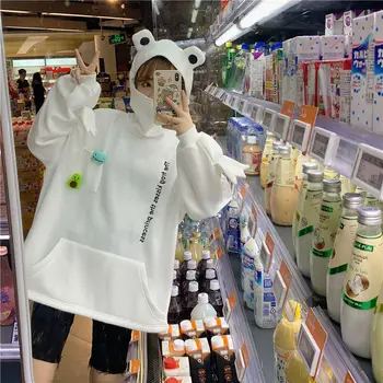 Frøen Pullover Hoodie Kvinders Efteråret Løs Casual Top Oversize Kawaii Streetwear Harajuku Hoodie Vinter Tøj til Kvinder