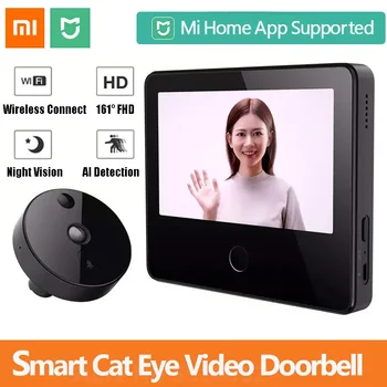 Xiaomi Mijia Smart Cat Eye Video Dørklokken 161° FHD Trådløst med 5inch Touch Screen AI Face & PIR Bevægelse Detektion