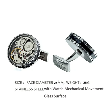 Se Mekanisk Bevægelse Glas Overflade Gear Kant Støbning af Rustfrit Stål 316L Manchetknapper For Business Formelle Shirts