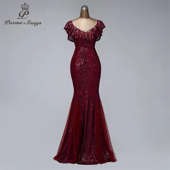 V-hals lange aften kjoler, formelle dress kvinder elegant havfrue vestidos de fiesta vin rød kjole elegant aften kjoler
