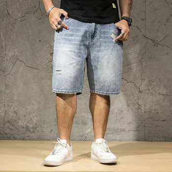 Plus Størrelse 40 42 44 46 Mænd er slidte Jeans Shorts til Sommer Nye Mode, Casual Løs Straight Høj Kvalitet Denim Shorts Mandlige Brand