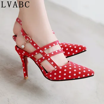 LVABC 2019 nye kvinders sandaler enkel spænde fashion sko i stor størrelse 31-47 søde, røde party bryllup sko høje hæle kvinders sho