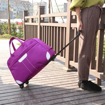 JULI SANG Stor Kapacitet Bagage Oxford Vandtæt Rullende Kuffert Med Hjul Solid Farve Unisex Weekend Carry-on Taske
