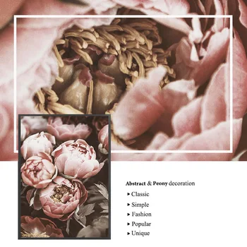 Pæon Blomster Lærred Maleri Nordiske Plakat Rose Guld Blomster Skandinavisk Stil Print Væg Kunst, Dekoration Billede til stuen