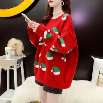 Glædelig Jul Trøjer 2020 Vinter Løse Kvinder Grimme Sweater Dovne Stil Røde Toppe Tykke Trøjer Xmas Kvindelige Trøjer One Size