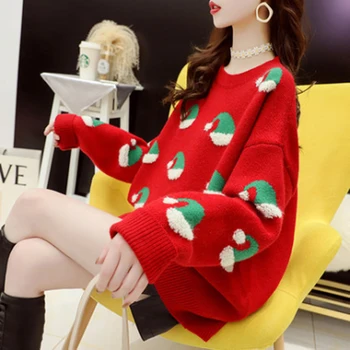 Glædelig Jul Trøjer 2020 Vinter Løse Kvinder Grimme Sweater Dovne Stil Røde Toppe Tykke Trøjer Xmas Kvindelige Trøjer One Size