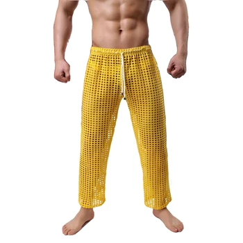Mænds Pyjamas se gennem pyjamas bukser casual lounge wear pijama hombre hule ud sexet ropa interiør hombre hjem bukser tøj