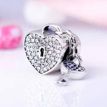 Oprindelige Kærlighed Hjerte Lock & Key Med Krystal Vedhæng Perler Passer 925 Sterling Sølv Perle Armbånd Smykker