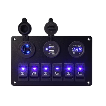 12V 6 Knapper Vandtæt Bil Auto Båd Marine LED Rocker Switch Panel Afbrydere Til Båd Rocker Switch Control Panel
