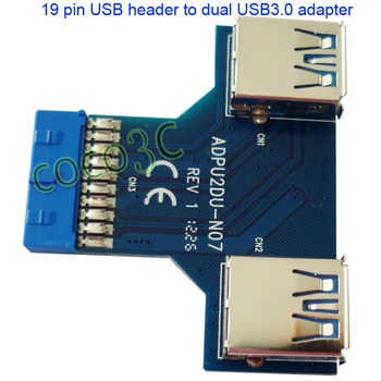 Gratis forsendelse anden form USB-Hub 19pin USB 3.0 pin header til Dual USB3.0 En Kvindelig port konverter kort