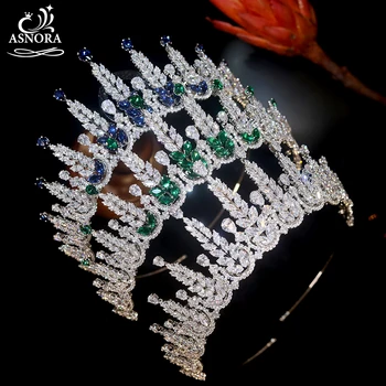 ASNORA Høj Kvalitet Blå Tiara Fuld Cubic Zirconia Prinsesse dronningens Krone Til Kjole Bryllup Brude Tiara Grønne Krone