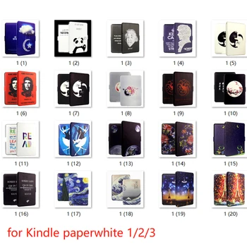 Cover til Amazon Kindle paperwhite 1 2 3 tilfælde PU læder print smart cover med magnetisk ereader tilfælde(Ikke for Kindle paperwhite 4)