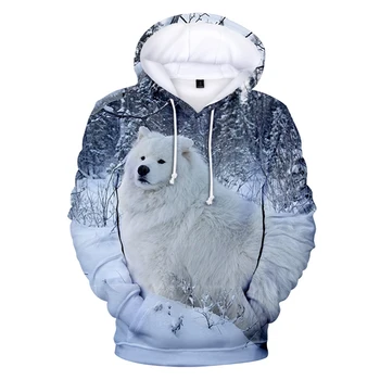 Personlighed overdimensionerede Samojed Wolf hættetrøje Dreng og pige 3D printet sweatshirt Harajuku efterår og vinter hoodie 15312