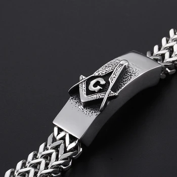 Religiøse smykker 316L Rustfrit Stål figaro kæde armbånd Frimurer symboler ID Armbånd 15mm x 8.66
