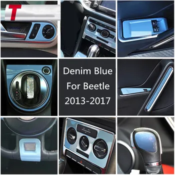 Interiør Styling Denim Blå gearknop Dække AC Kontrolpanel Moulding Trim Håndtere Klistermærke Til Volkswagen Beetle 2013 - 2017