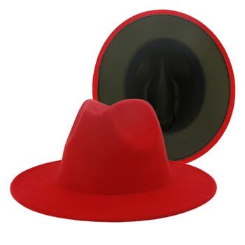 Fedorat hat blandede farver Jazz hatte cowboy hat til kvinder og mænd vinteren mænd cap rød med sort uld bowler hat engros