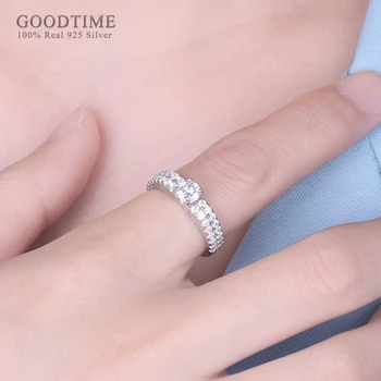 Luksus Ring Til Kvinde Ren 925 Sterling Sølv Ring Med Zirkonia Række Rhinestone Bryllup Finger Ring Jubilæum Gave Til Kæreste