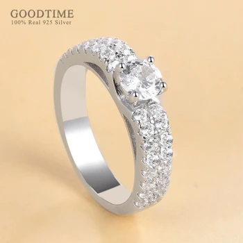 Luksus Ring Til Kvinde Ren 925 Sterling Sølv Ring Med Zirkonia Række Rhinestone Bryllup Finger Ring Jubilæum Gave Til Kæreste