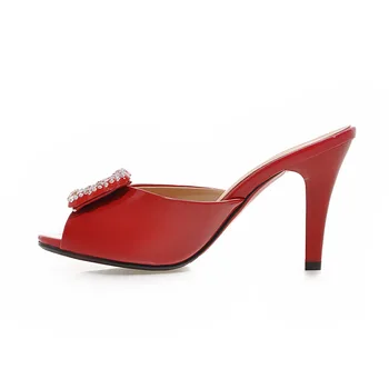 Nye forår/sommer-patent-læder-kvinder ' s tøfler 8cm hæl fishmouth tøfler udendørs sexet fest sko størrelse 34-43