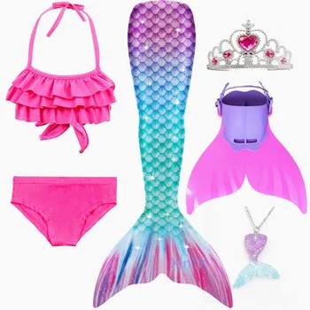 2020 NYE Rainbow Blå Pink Havfrue Hale badedragt til Børn Piger sommerferie Kjole Cosplay Svømme badedragt