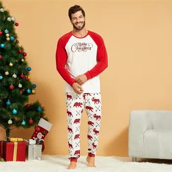 Familie Matchende Udstyr Pyjamas Sæt Jul Mode Tegnefilm Print Voksne børn Pyjamas sæt Bomuld Nattøj Nattøj Røde Pyjamas