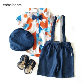 2021 Sommer Baby Tøj til Drenge Birthday Party Dress 4 Stk flerfarvet romper Blød jeans overalls, hat, sko Boy Tøj